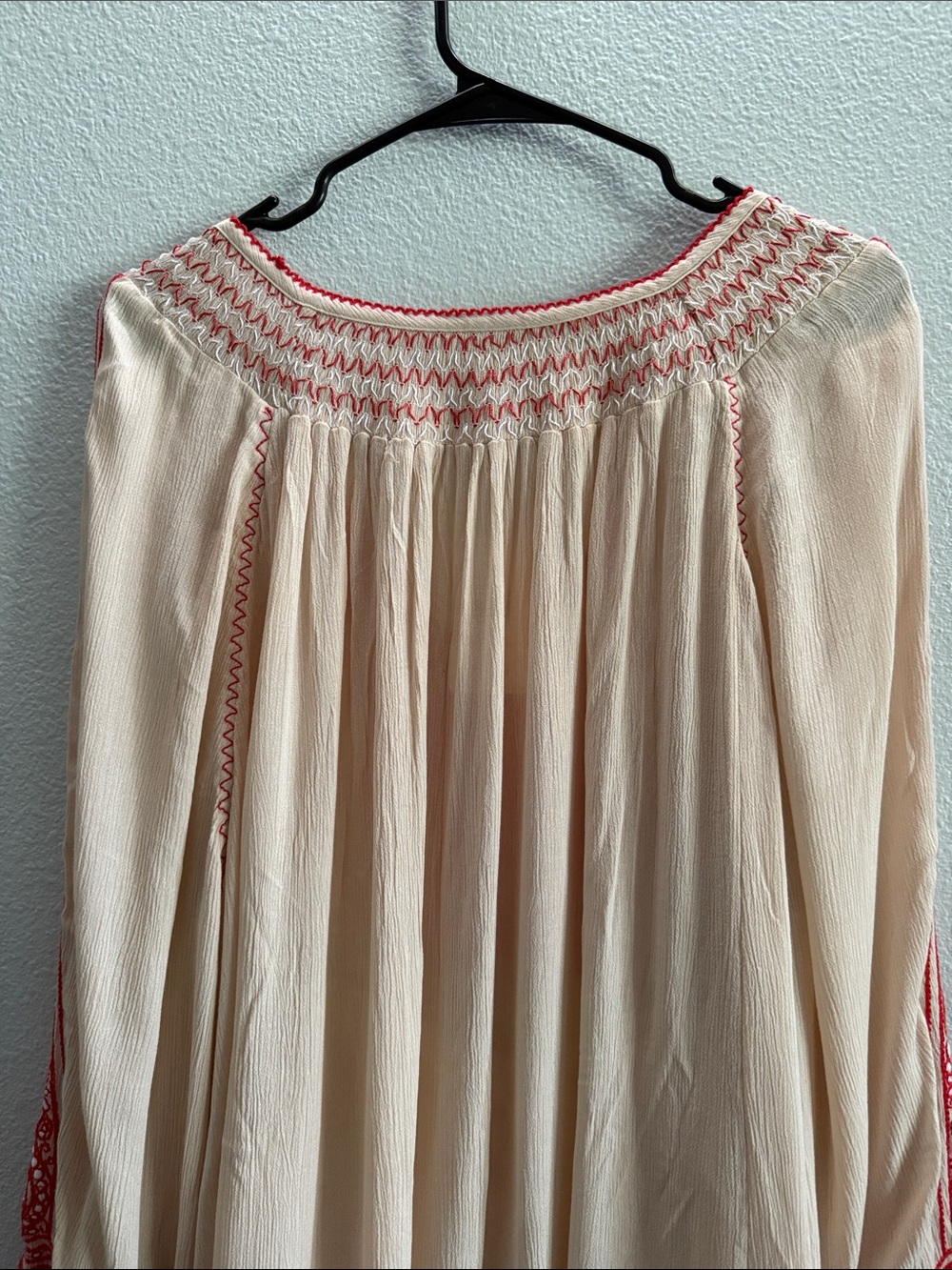 Free People Dress Large Wind Willow Mini Cream Red Embroidered Y2K Boho Hippie - Picture 8 of 13
